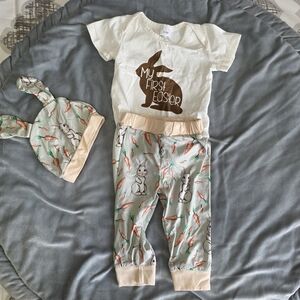 Baby Bunny Easter 3-Piece Outfit - White & Mint
